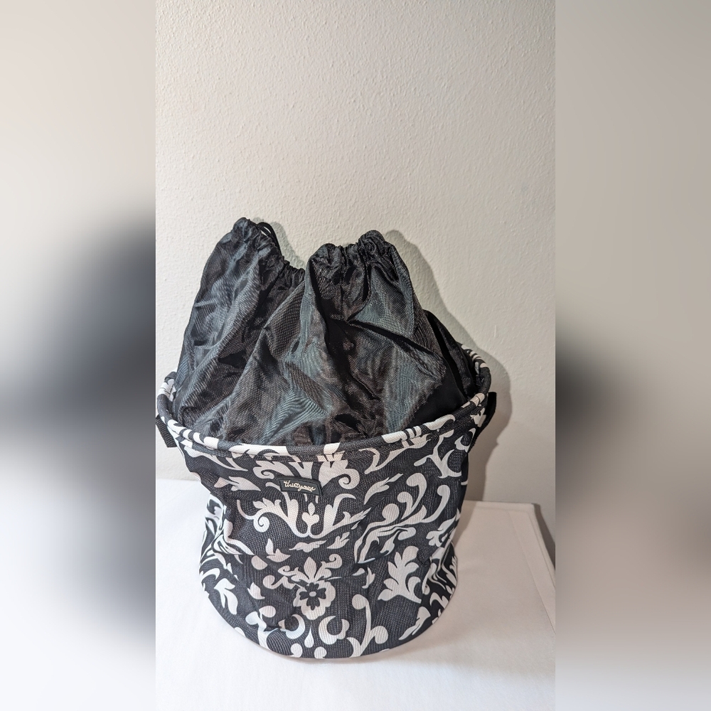 Thirty One 31 Cinch-Up Tote  Bin Black Parisian Pop NWOT  Black & White